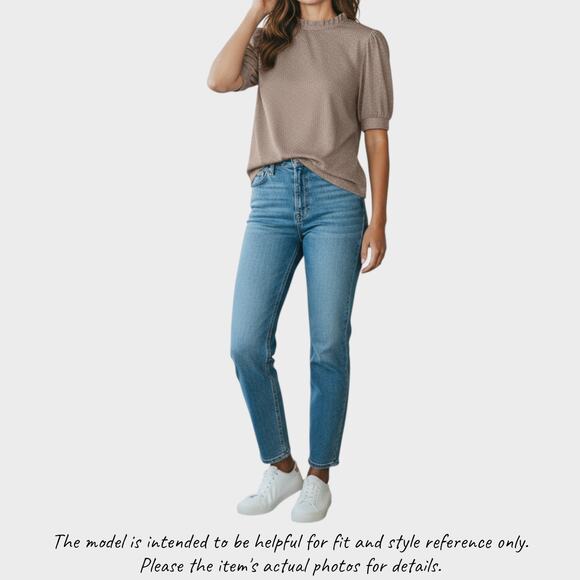 Adrianna Pappel Large Polyester Brown Short Sleeve Top Ruffle Neck - Picture 1 of 10